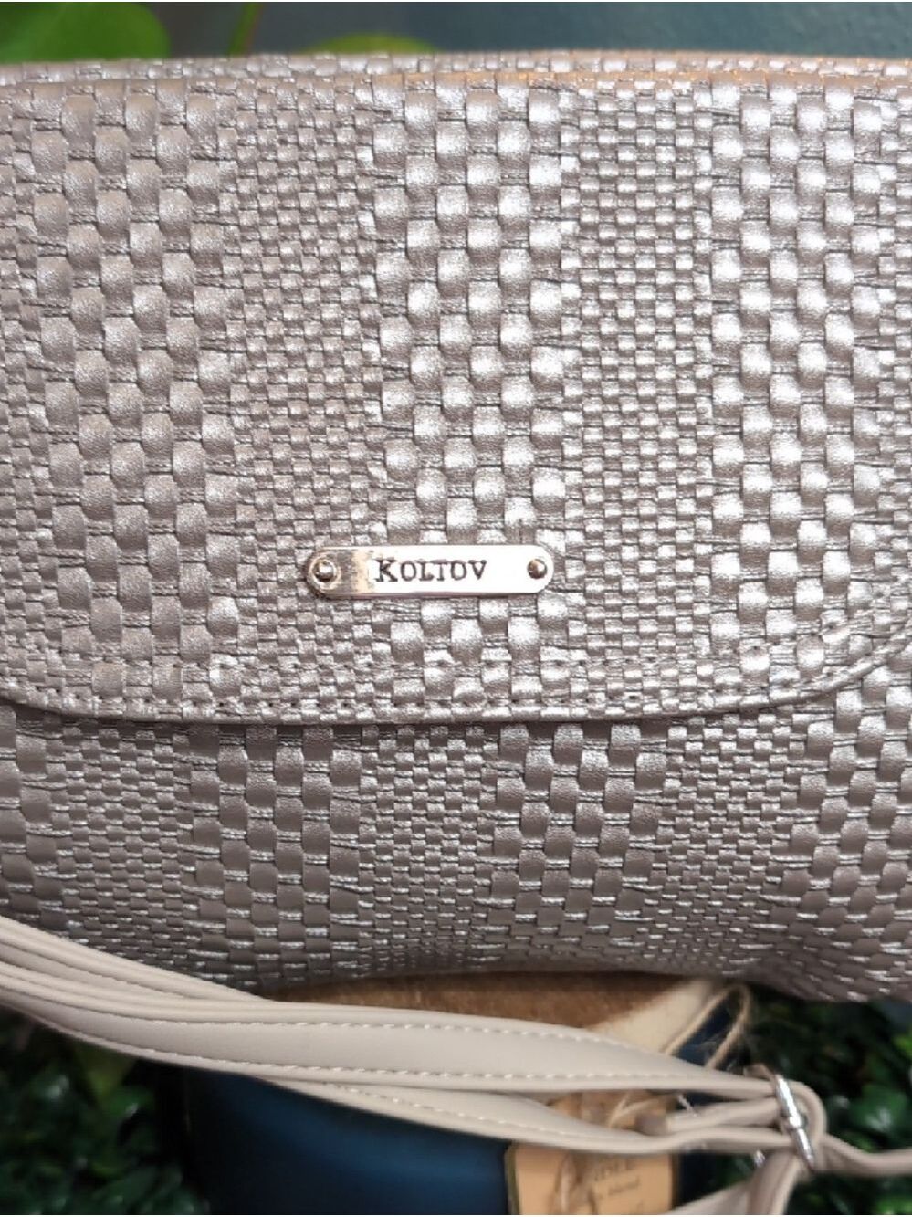 Koltov Metallic Taupe Woven Crossbody Bag - Picture 2 of 9